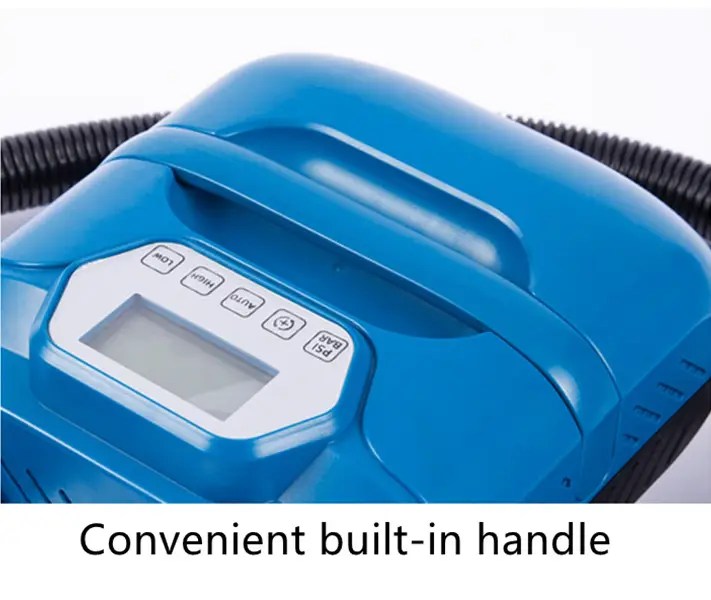Convenient built-in handle for electric 12v pump for inflatable dinghy boat or SUP