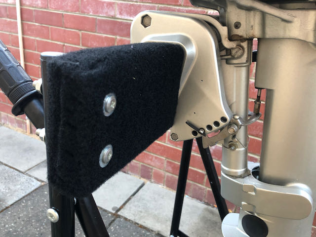 Outboard motor engine trolley with 5hp 4 stroke engine secured