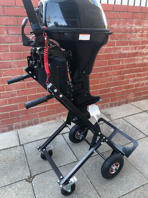 Outboard motor engine trolley heavy duty with 10hp 4 stroke engine secured