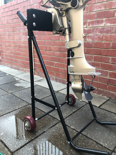 Outboard motor engine trolley with 5hp 4 stroke engine secured