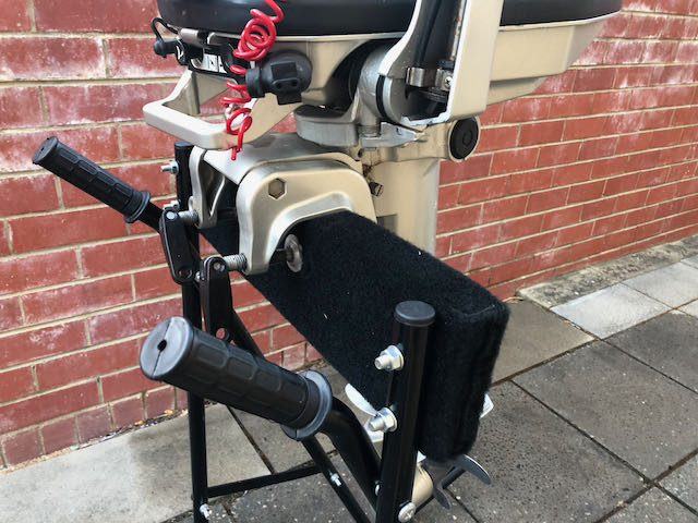 Outboard motor engine trolley with 5hp 4 stroke engine secured