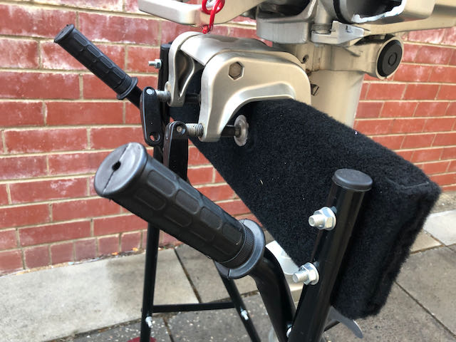 Outboard motor engine trolley with 5hp 4 stroke engine secured