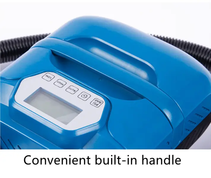 Convenient built-in handle for electric 12v pump for inflatable dinghy boat or SUP