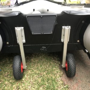 Boat launching wheels (heavy duty) in down position, ready for moving the boat
