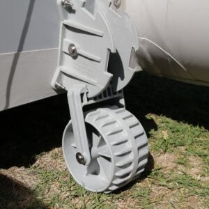 Retractable boat launching wheels for dinghy, inflatable boat, yacht tender, or zodiac